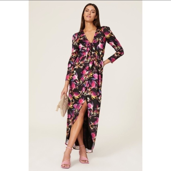 DELFI Collective Black Pink Floral Tie Front Lindsay Dress - Picture 1 of 12